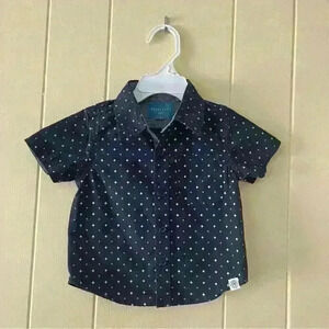 Perry Ellis Shirt Baby Boys Size 12M Navy Blue Button Up Short Sleeve Pocket